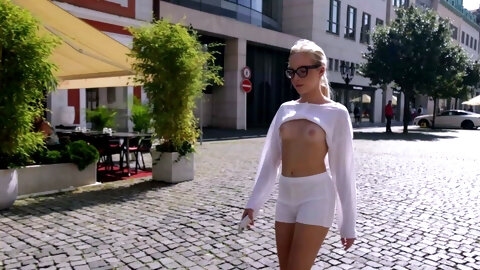 Petite blonde Emma White shows off her small tits in the