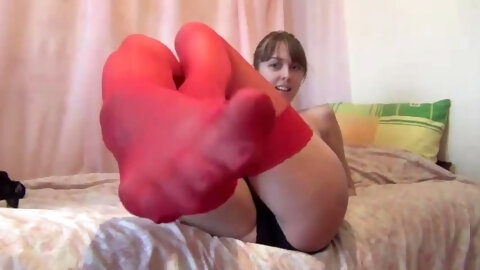 hot red stocking foot tease