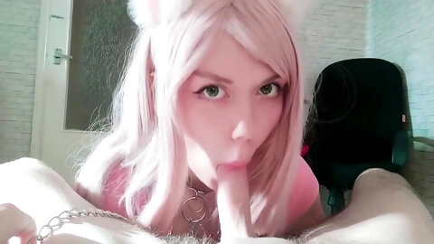 pet the catgirl and fed her with cum