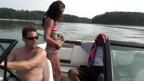 Interracial outdor fucking on the boat with a skinny brunette